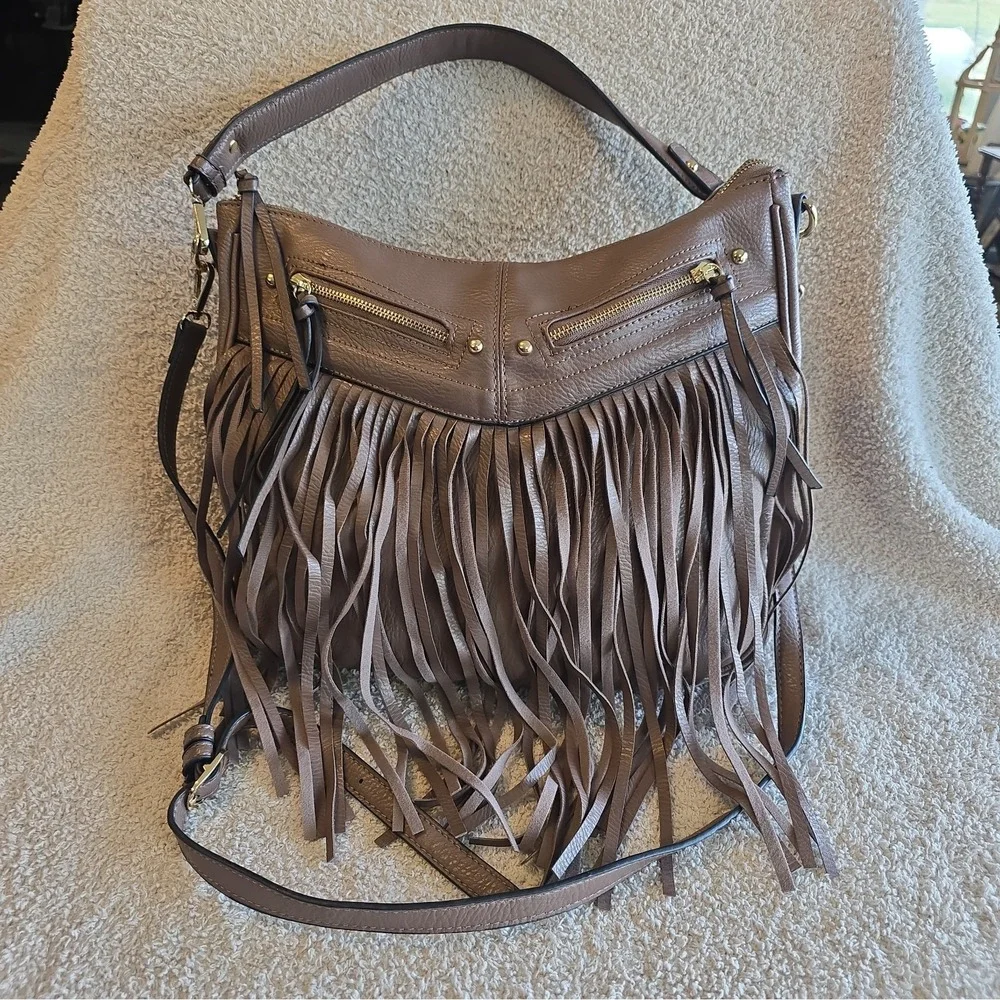 Antik Kraft Bohemian Style Fringe Hobo Bag Purse Taupe Brown Color Festival